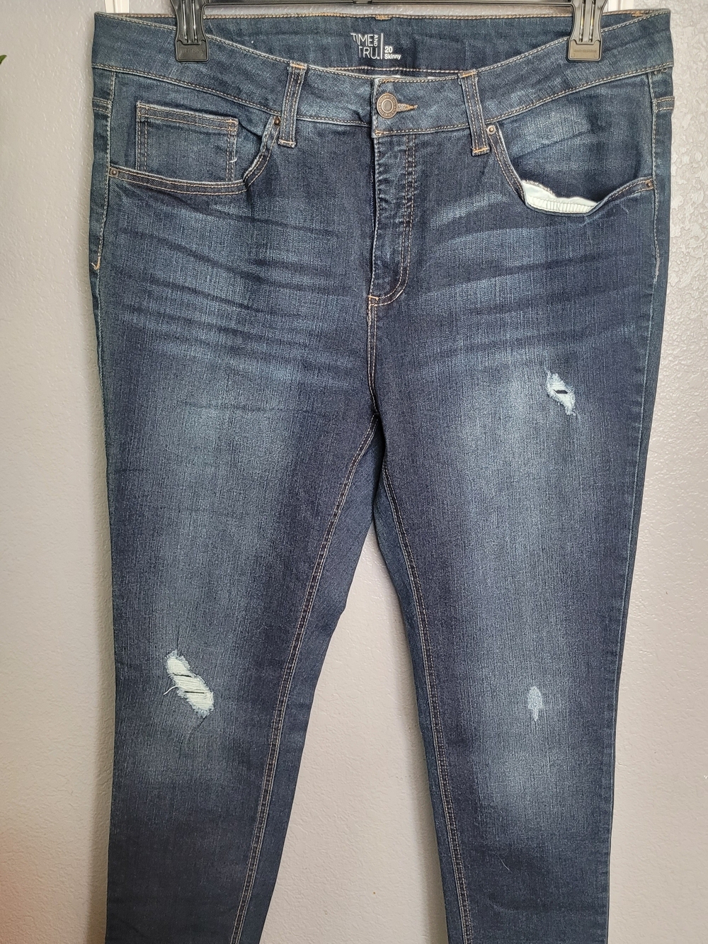 Time and Tru Women's Dark Wash Distressed Skinny Jeans